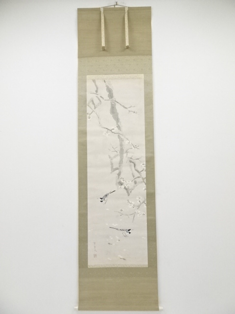 JAPANESE HANGING SCROLL / HAND PAINTED / UME BLOSSOMS